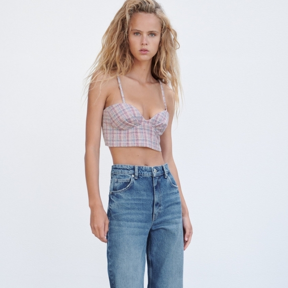 NWT Zara Checkered Crop Top, Size S - Picture 5 of 12